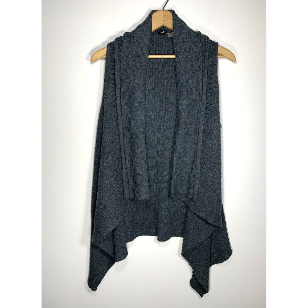 Susan Lawrence Sweater Vest Womens Small Gray Cable Cardigan Shawl Collar